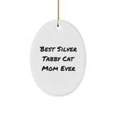 Funny Silver Tabby Cat Mom Gifts from Friends to Family - Oval Ornament for Christmas - Image 1